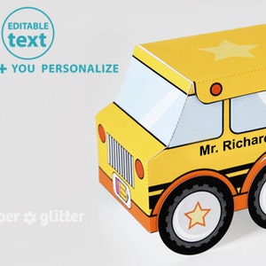 School Bus Favor Box Truck Paper Craft Toy for back to school or end of year activities - Editable Text Printable PDF - 0111