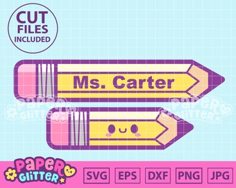 Kawaii Bleistift Happy Name Instant Digital Download Clip Art Bild Cut Datei für Silhouette Cricut Vinyl Iron Crafts Laser svg eps dxf png jpg