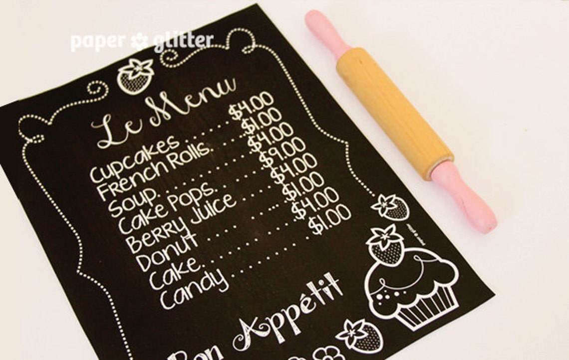 Strawberry Cupcake Chalkboard Art Poster Paper Printable - Etsy