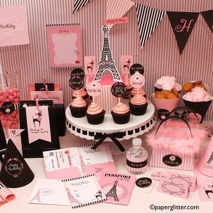 Paris Ooh La La Party Invitation and Kit, Printable Decoration Supplies for Birthday Girl Printable Party Kit PDF Complete Set image 4