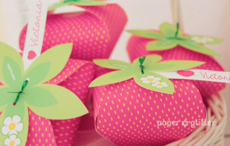 Strawberry Paper Favor Party Box Printables PINK COLOR Etsy