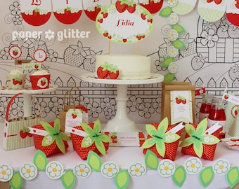 Strawberry Printable Party Kit with invitations and decorations - Editable Text Printable PDF - 0130