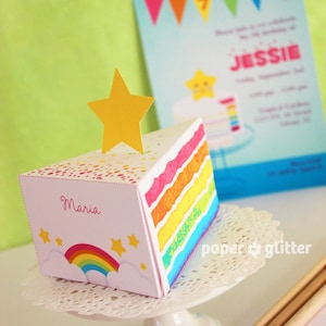 Caja para hornear con porciones de pastel de papel de arcoíris para fiestas, imprimible, GIRLY PINK - Texto editable, PDF imprimible 1052