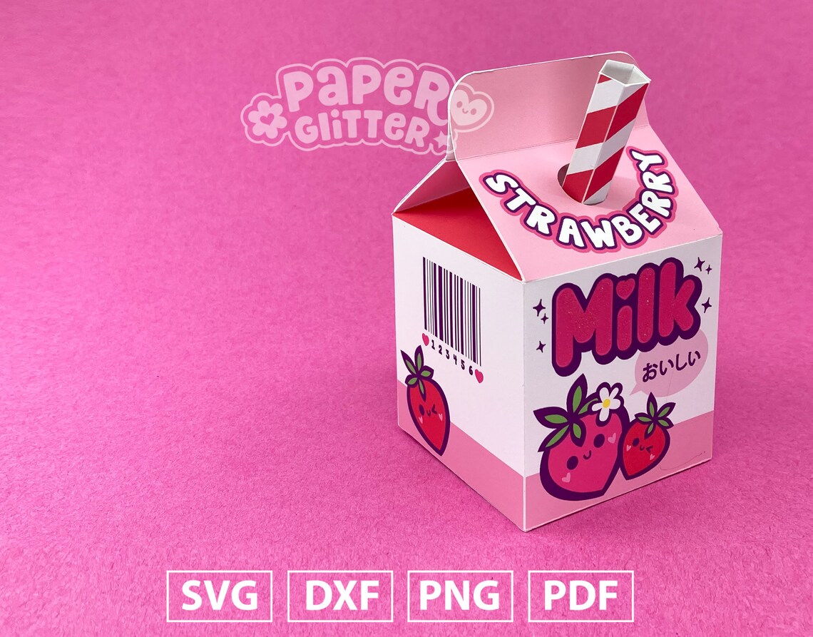 Kawaii Strawberry Milk Carton Box Template: SVG Cut Files - Etsy