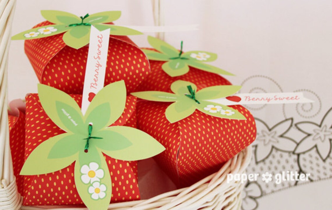 Strawberry Paper Favor Party Box Printables RED Color Etsy
