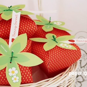 Strawberry Paper favor party box printables RED color Editable Text Printable PDF image 3