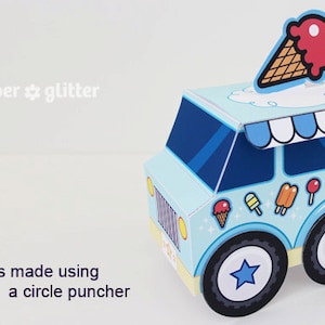 Ice Cream Party Favor Box Truck Paper Craft Toy Blue - Editable Text Printable PDF
