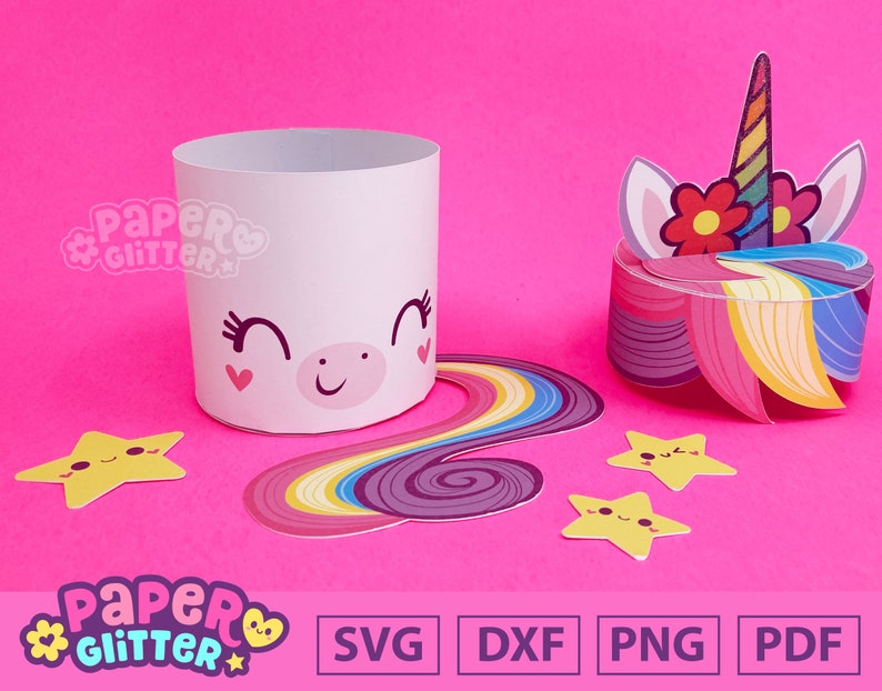 Rainbow Unicorn Party Favor Template Box Print & Cut Template: SVG Cut Files for Cricut Silhouette Cutting Machines Printable PDF image 2