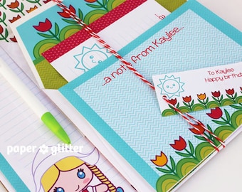 Printable Cute Kawaii Dutch Girl Stationery Gift Set - Editable Text PDF