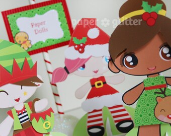 Printable Paper Dolls for Christmas Holiday Season with coloring sheets