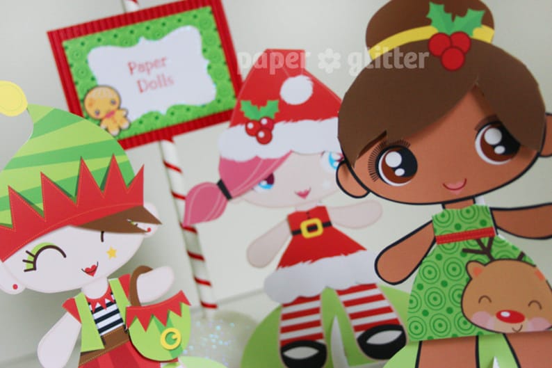Printable Paper Dolls for Christmas Holiday Season with coloring sheets image 1