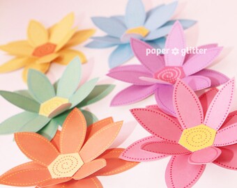 Paper Flowers PASTEL Rainbow Paper Craft Set  - 2 sizes - Printable PDF 0045