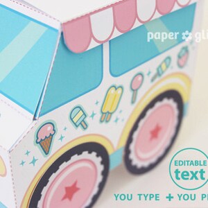 Ice Cream Party Favor Box Truck Paper Craft Toy Pastel- Editable Text ...