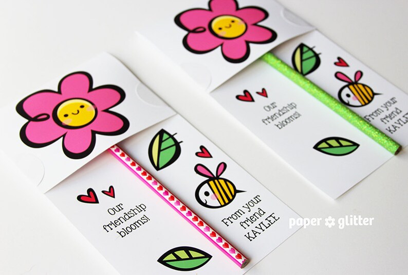 Valentine Flower Pencil Holder Valentine Printables DIY Paper Etsy