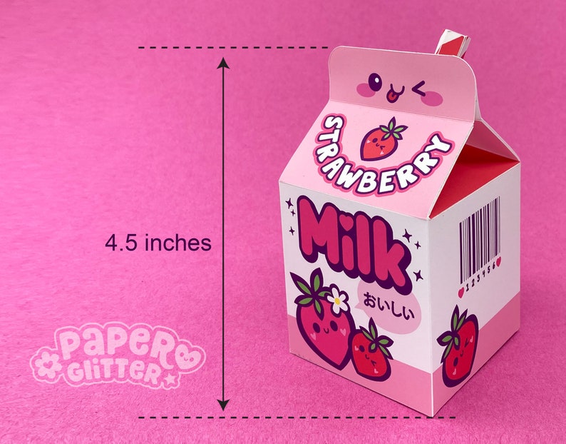Kawaii Strawberry Milk Carton Box Template SVG + Cut Files for Cricut