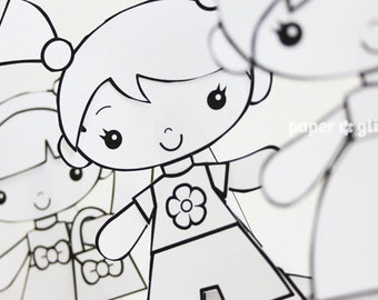 Paper Dolls COLORING PAGES Printables Kit - PDF