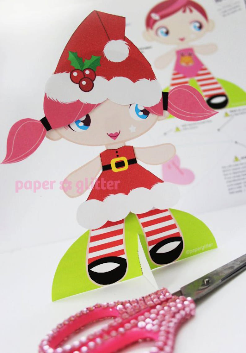 Printable Paper Dolls for Christmas Holiday Season with coloring sheets image 3