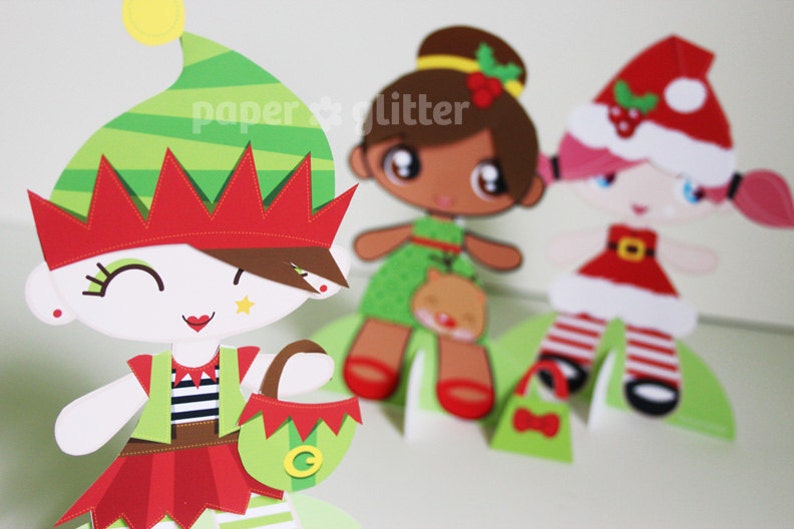 Printable Paper Dolls for Christmas Holiday Season with coloring sheets image 2