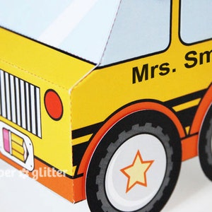 School Bus Favor Box Truck Paper Craft Toy for back to school or end of year activities Editable Text Printable PDF 0111 image 2