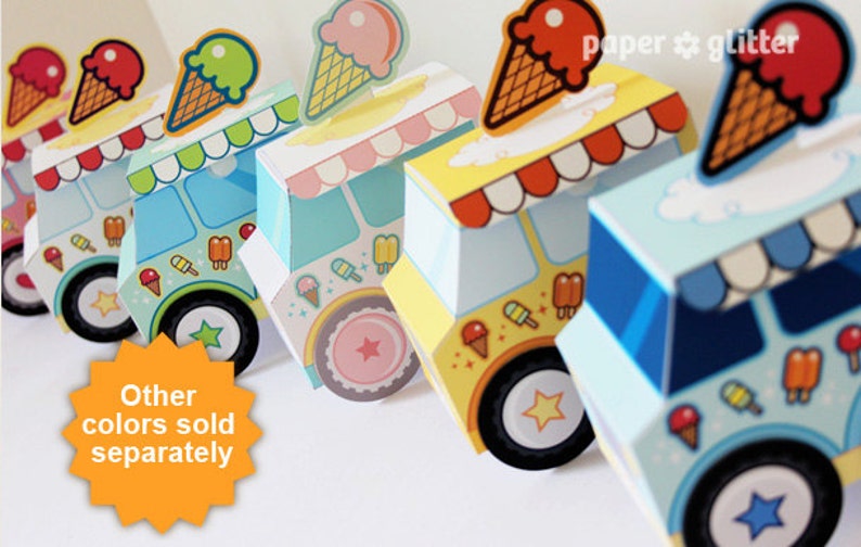 Ice Cream Party Favor Box Truck Paper Craft Toy Pastel Editable Text Printable PDF image 5