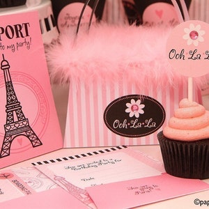 Paris Ooh La La Party Invitation and Kit, Printable Decoration Supplies for Birthday Girl Printable Party Kit PDF Complete Set image 1