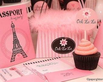 Paris Ooh La La Party Invitation and Kit, Printable Decoration Supplies for Birthday Girl - Printable Party Kit PDF Complete Set