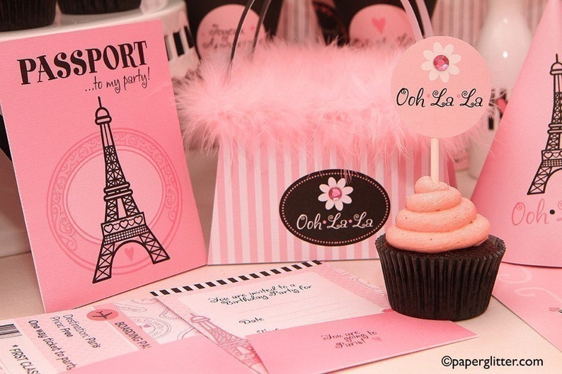 Paris Ooh La La Party Invitation and Kit, Printable Decoration Supplies for Birthday Girl Printable Party Kit PDF Complete Set image 1