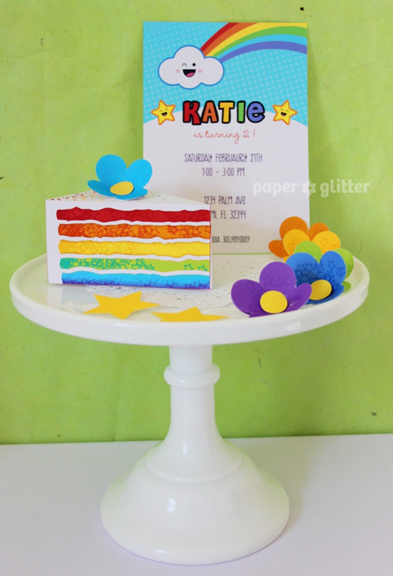 Rainbow Paper Cake Slice favor baking party box printables Editable Text Printable PDF 1051 image 2