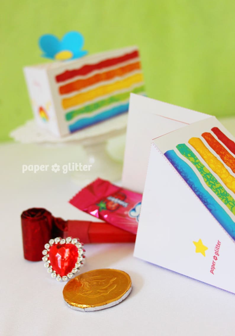 Rainbow Paper Cake Slice favor baking party box printables Editable Text Printable PDF 1051 image 5