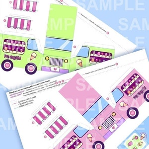 Paper Ice Cream Trucks Toy Kawaii PDF Printable 0017 image 2