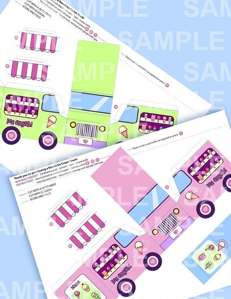 Paper Ice Cream Trucks Toy Kawaii PDF Printable 0017 image 2