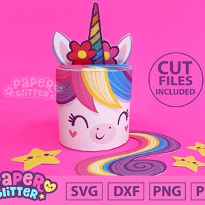 Rainbow Unicorn Party Favor Template Box Print & Cut Template: SVG Cut Files for Cricut Silhouette Cutting Machines Printable PDF image 3