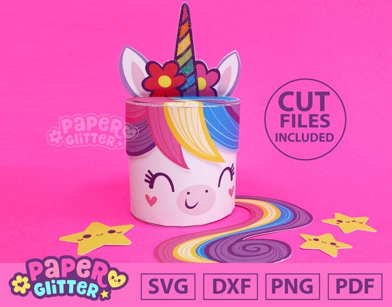 Rainbow Unicorn Party Favor Template Box Print & Cut Template: SVG Cut Files for Cricut Silhouette Cutting Machines Printable PDF image 3