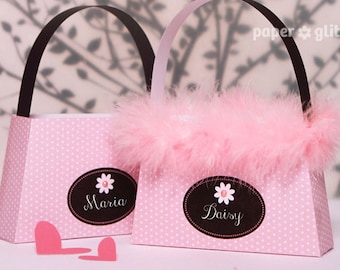 Paper Purse Favor Box Paris Pink Ooh La La Printable and Paper Craft - Printable Party Kit -You type in the text to personalize