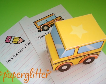 Back to School Bus Paper Toy Truck and Stationery Notes - Printable PDF with Editable Text Feature so you type in the text 0016