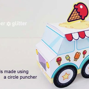 Ice Cream Party Favor Box Truck Paper Craft Toy White - Editable Text Printable PDF