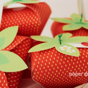 Strawberry Paper favor party box imprimables - COULEUR ROUGE Texte modifiable PDF imprimable