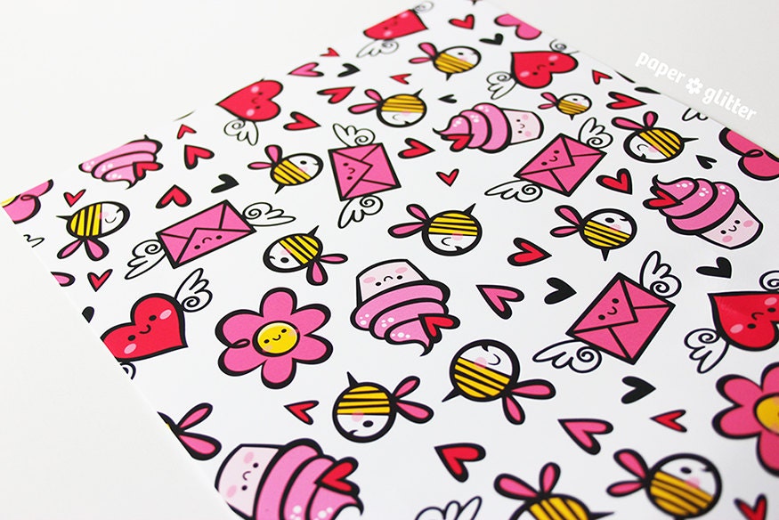 Valentine Printable Gift Wrapping Paper or Book Cover PDF DIY - Etsy