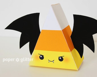 Halloween Bat Vampire Candy Corn Printable Favor Box pour fête ou anniversaire Texte modifiable Imprimable PDF 1064