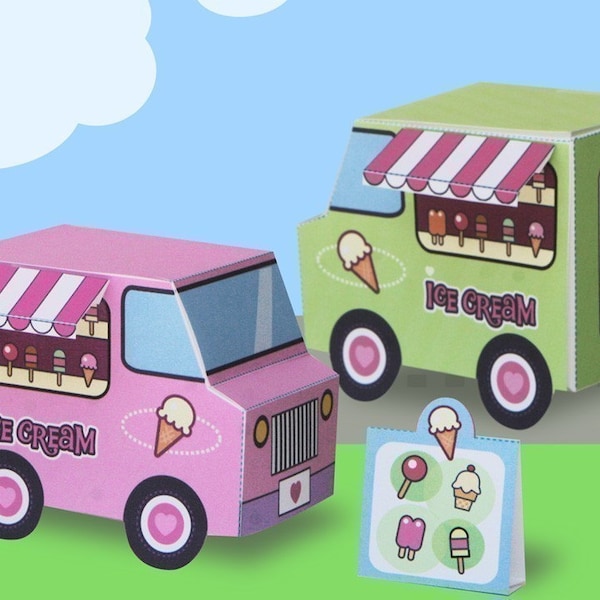 Paper Ice Cream Trucks Toy Kawaii PDF Printable - 0017