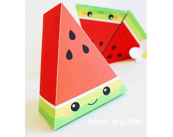 Watermelon Slice Paper Cake favor baking party box printables RED - Editable Text Printable PDF