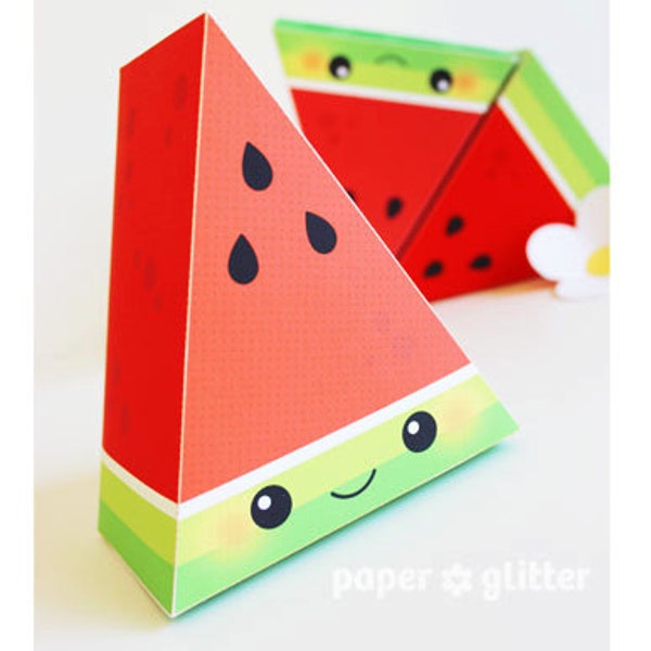 Watermelon Slice Paper Cake favor baking party box printables RED - Editable Text Printable PDF