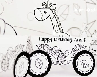 Animal Jungle Train Coloring Pages  Party Favor Box Truck &  Paper Craft Toy - Editable Text Printable PDF 0137