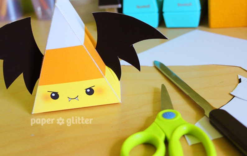 Halloween Bat Vampire Candy Corn Printable Favor Box for Party or Birthday Editable Text Printable PDF 1064 image 3