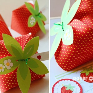 Strawberry Paper favor party box printables RED color Editable Text Printable PDF image 5