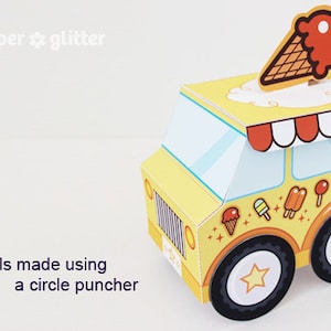 Ice Cream Party Favor Box Truck Paper Craft Toy Yellow - Editable Text Printable PDF