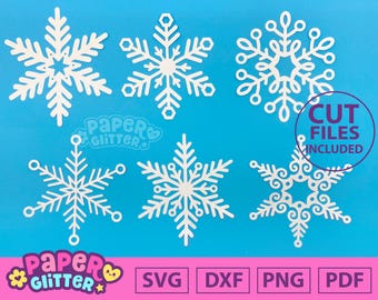 Schneeflocken Bundle Set von 6 Designs | svg, png, dxf, pdf Dateien | Vorlagen für Cricut & Silhouette Schneidemaschinen