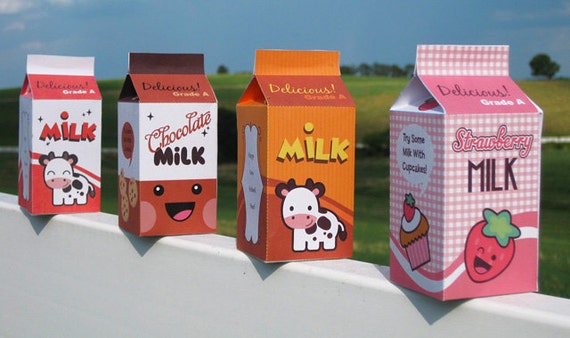 Milk Carton Favor Box or Kawaii Paper Food Toy Editable | Etsy