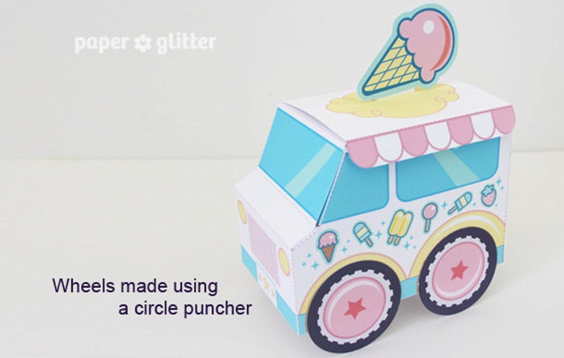 Ice Cream Party Favor Box Truck Paper Craft Toy Pastel Editable Text Printable PDF image 1