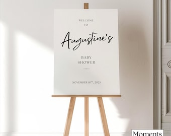 Plantilla de letrero de bienvenida para baby shower, minimalista, de género neutro.